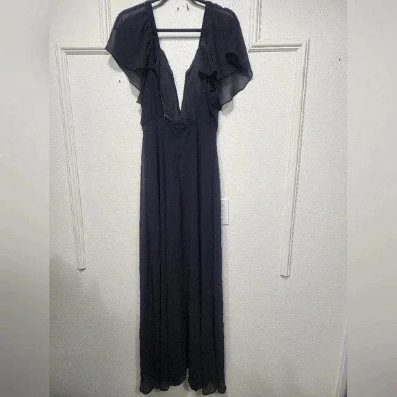 Lulus Stunning Demeanor Black Flutter Sleeve Backless Maxi Dress M Wedding - Picture 6 of 11